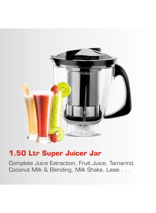VIDIEM VSTAR Azure Blue 750W Mixer Grinder | Mixer grinder 750 watt with 5 Jar in-1 Juicer Mixer Grinder | 5 Leakproof Jars with self-lock,for Wet and Dry Spices,Chutneys and Curries - Image 2